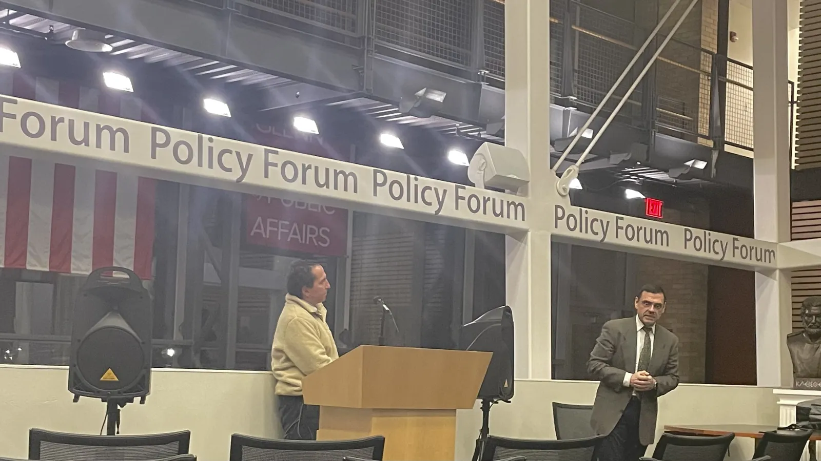 Michael Neblo and Alexander Heffner in front of audience 