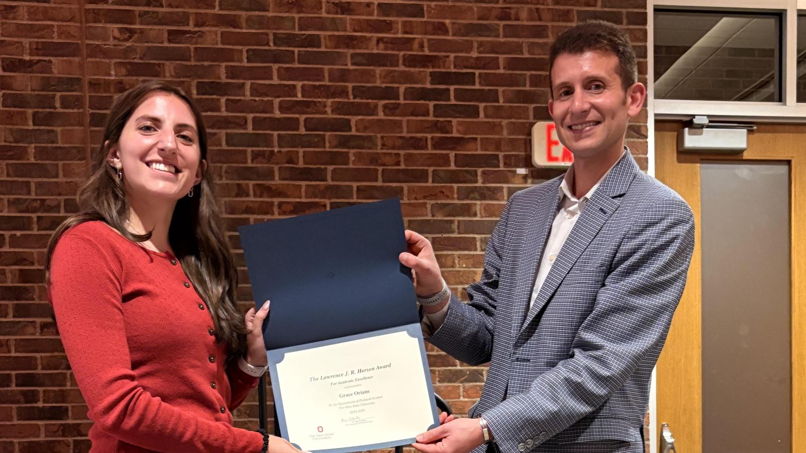 Grace Orians - winner of Aumann Award for Distinguished Senior Achievement and Herson Award for Academic Excellence