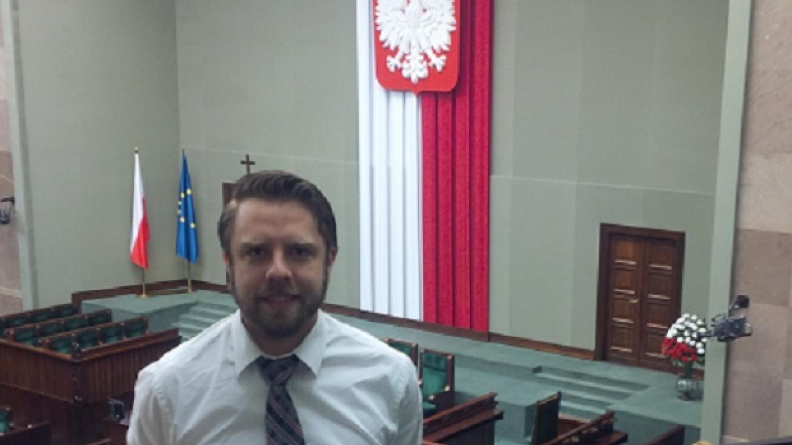 Peter Tunkis at the Press Gallery of the Plenary Hall at the Sejm in Poland