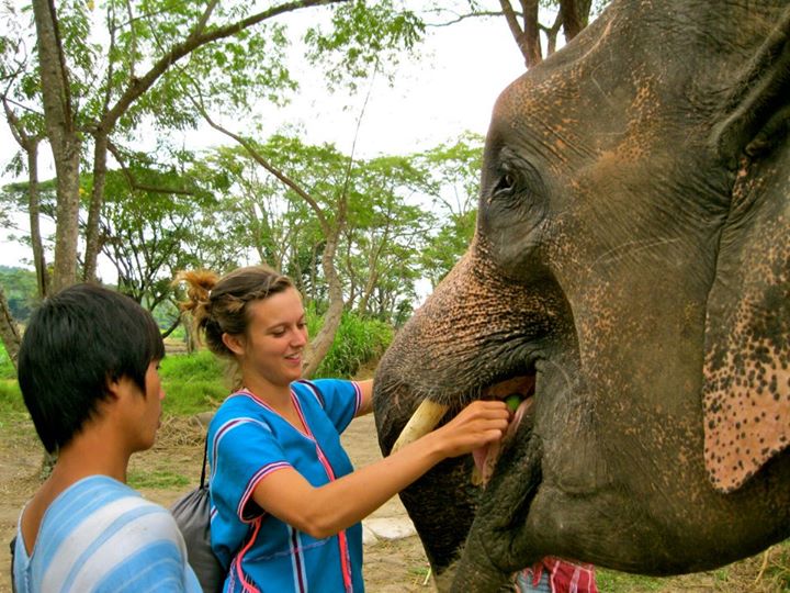 Erin with Elephant in Thailand